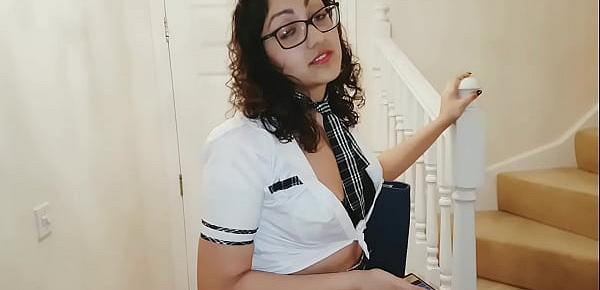  School girl slut sister fucked the whole class and gets blackmailed into fucking her brother while parents are away desi chudai POV Indian